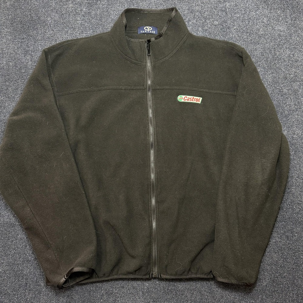 Vantage Jacket Mens 2XL Green Fleece Full Zip Castrol Oil Logo Workwear